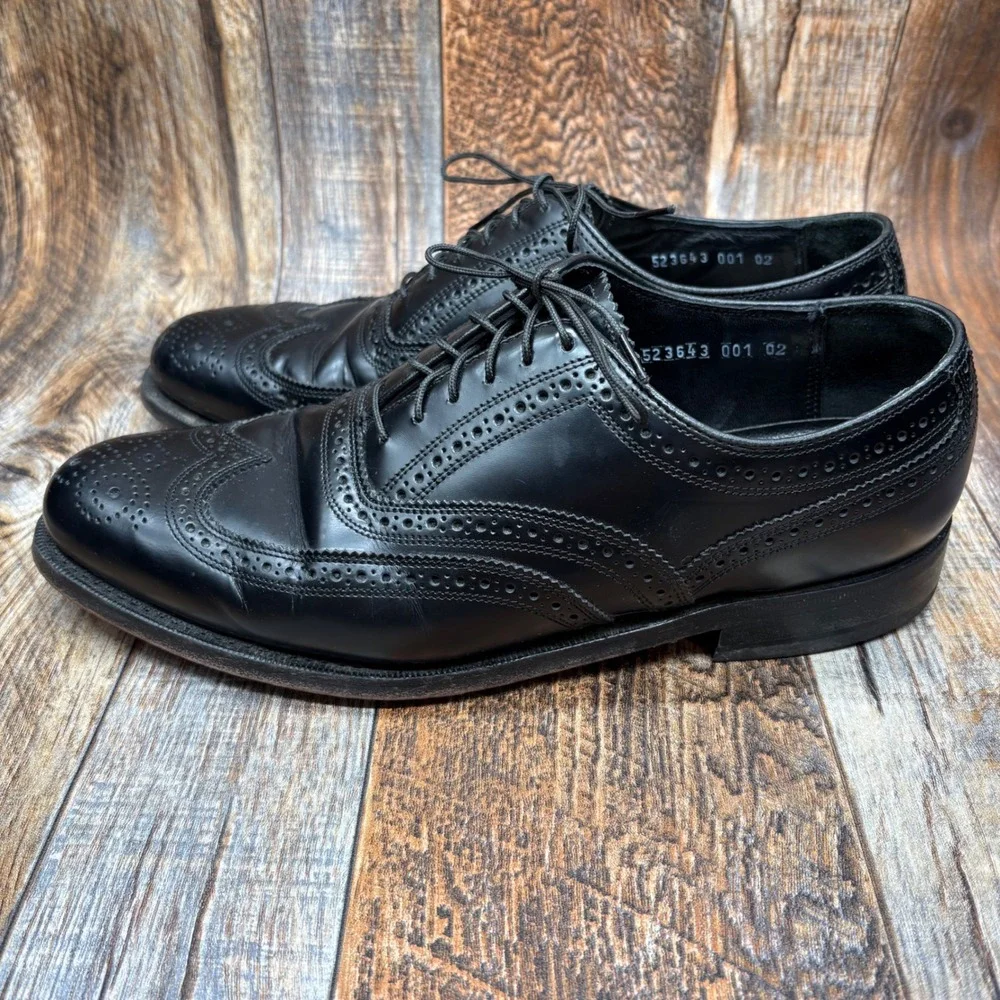 Florsheim Mens Black Leather Wingtip Brogue Oxford Dress Shoe Size 8 Style 76401
